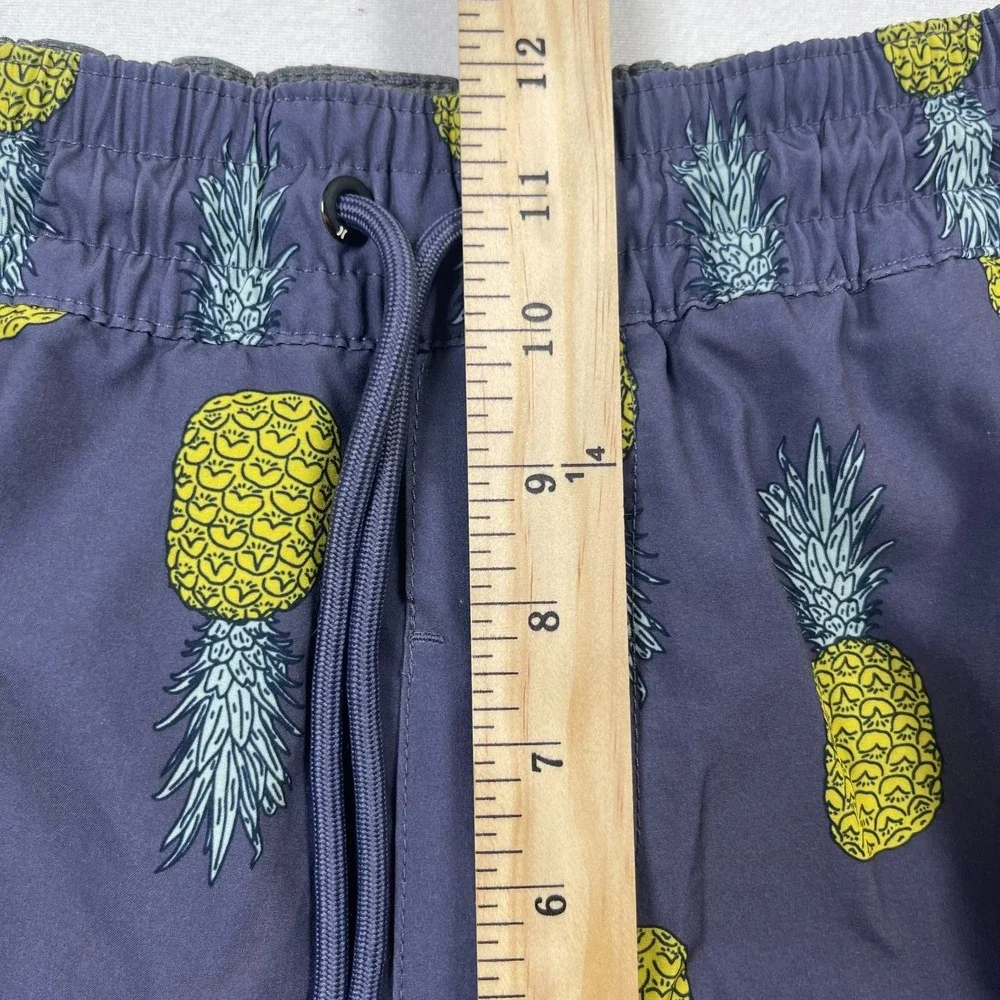 Hurley Swim Shorts Men's Large Gray Pineapple Print Nylon‎ Stretch Drawstring